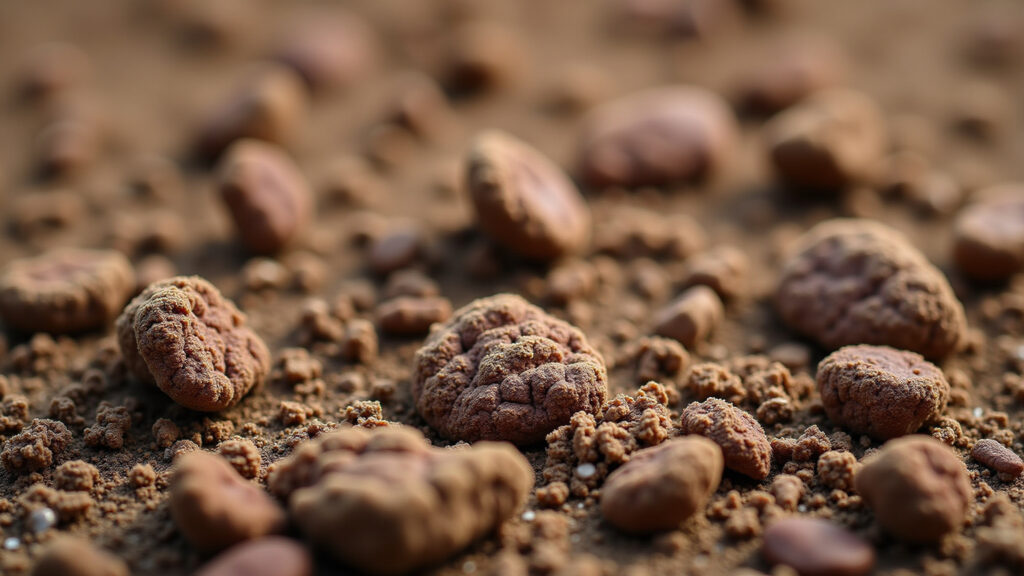 Close-up of well-draining substrate for desert rose, showing texture, professional photography, 8K Substrato ideal para Rosas do Deserto: drenagem perfeita.