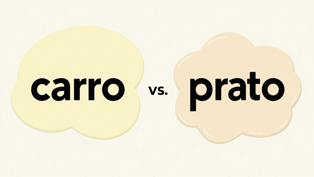 Illustration comparing the word 'carro' (digraph) and 'prato' (consonantal encounter) side by side. Comparação entre 'carro' (dígrafo) e 'prato' (encontro consonantal).