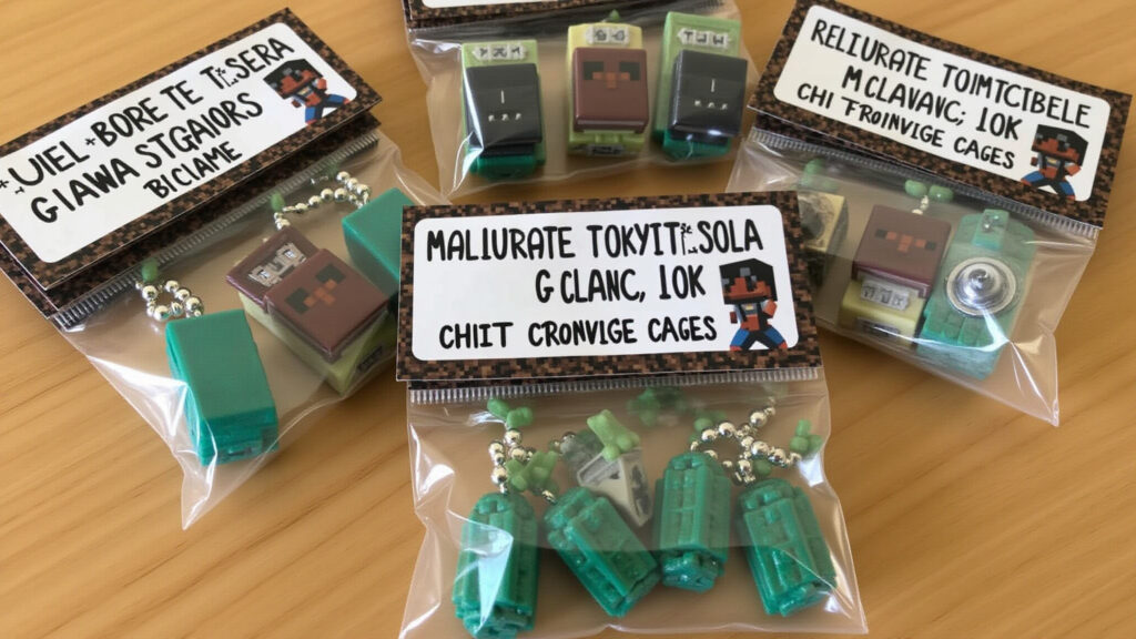 Lembrancinhas temáticas de Minecraft para festa.