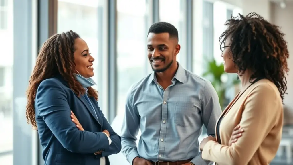 Professional photography of two Brazilian colleagues resolving a conflict with empathy and Colegas brasileiros resolvendo conflito com empatia no trabalho
