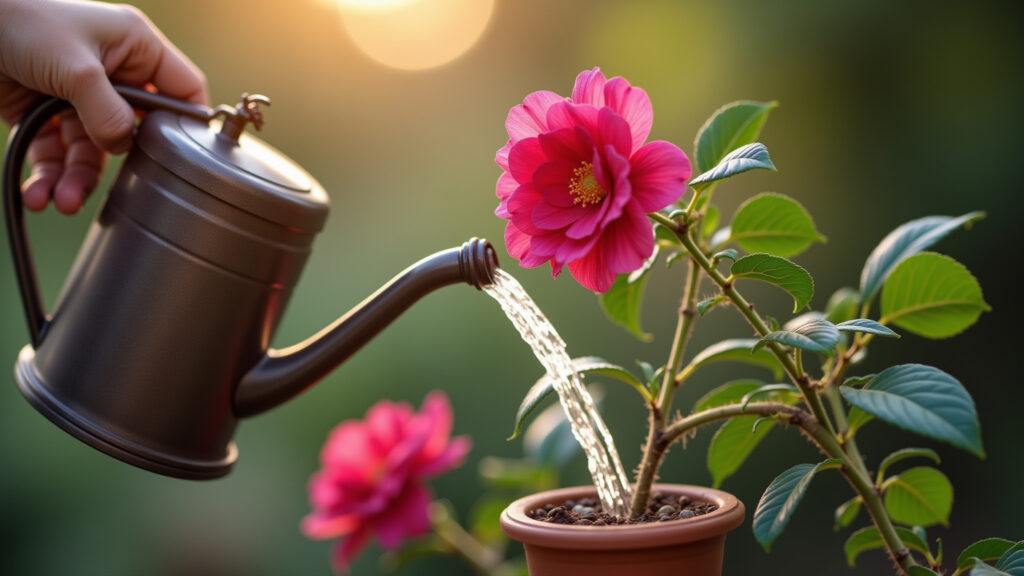 Watering desert rose, showing proper technique, professional photography, 8K quality, sharp focus, Regando a Rosa do Deserto corretamente.