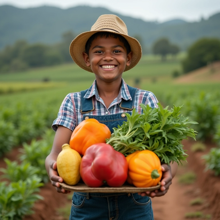 Agricultor familiar entregando produtos frescos em escola, fortalecendo a agricultura familiar.