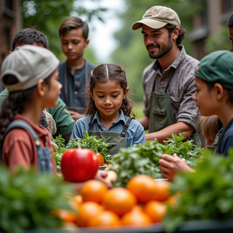 Agricultores entregando alimentos frescos para a cozinha de uma escola.