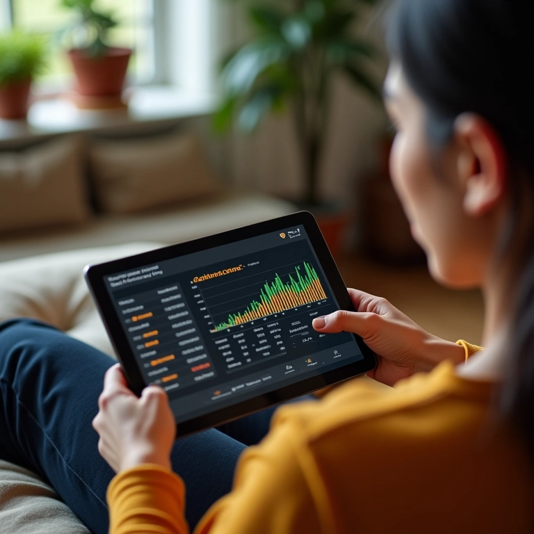 Analisando investimentos em um tablet.