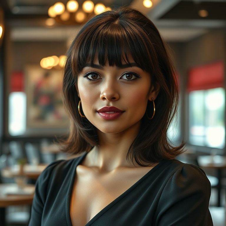 Cabelo médio com franja reta para rosto coração.