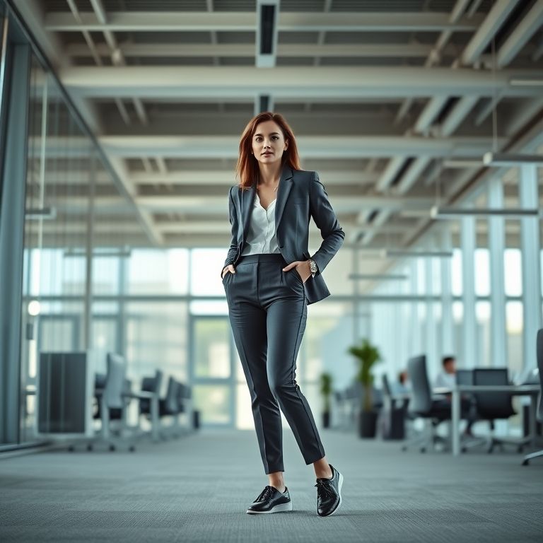 Calça de alfaiataria e tênis no trabalho.