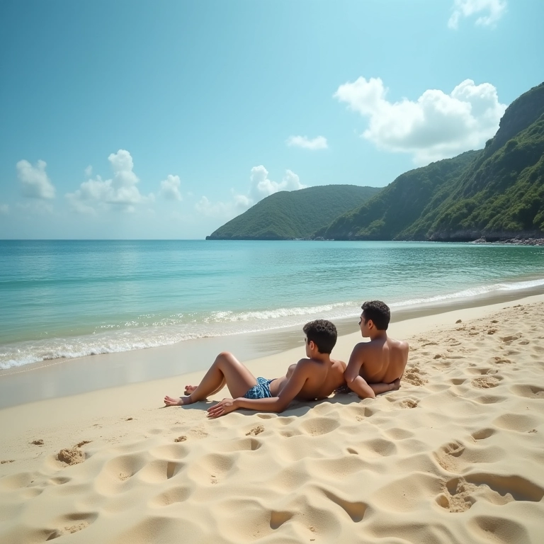 Casal relaxando na Praia de Guaxuma.