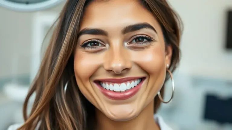 Mulher brasileira sorrindo usando alinhadores transparentes.