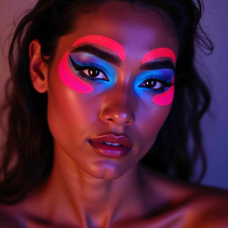 Delineado gráfico neon colorido para festival.