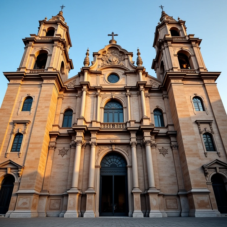 Detalhe da fachada da Igreja de Santa Bárbara, com sua arquitetura barroca.