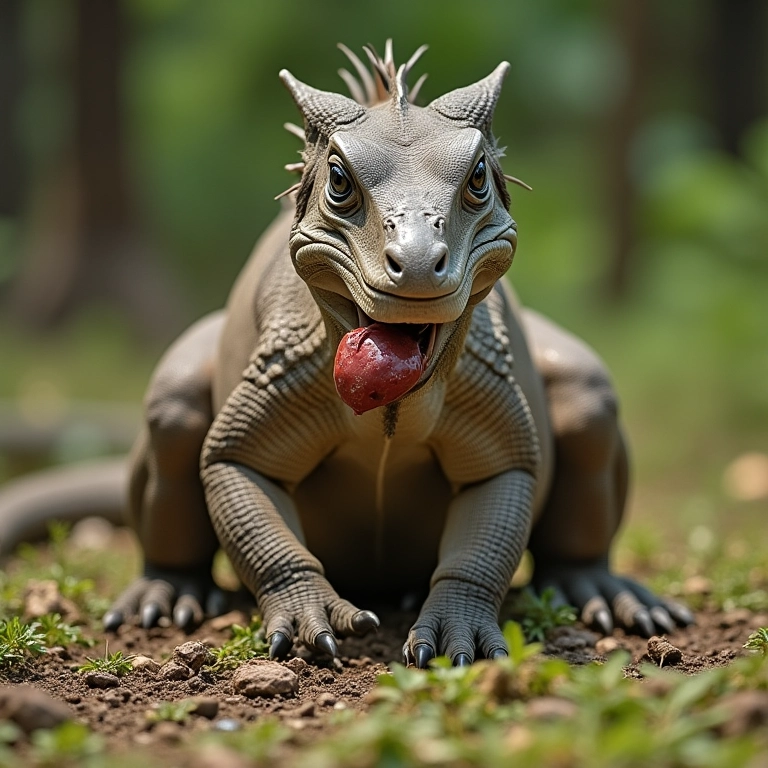 Dragão de Komodo se alimentando de um cervo em seu habitat natural.