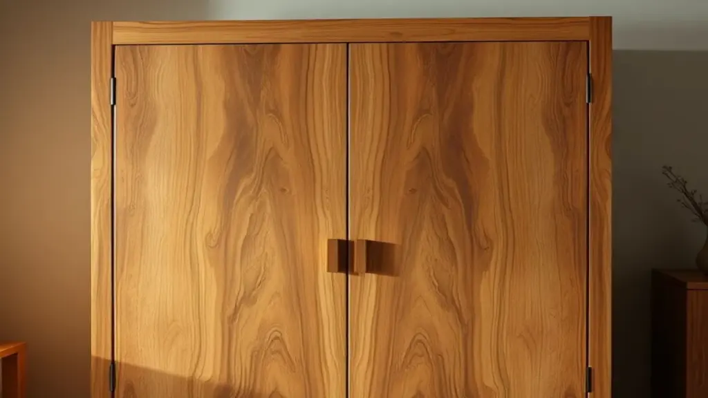 Elegant single wardrobe crafted from solid wood, showcasing the natural grain and texture, warm Guarda-roupa solteiro de madeira maciça com acabamento natural.