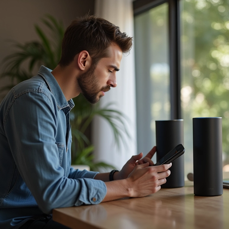 Especialista avaliando os recursos de um dispositivo Echo.