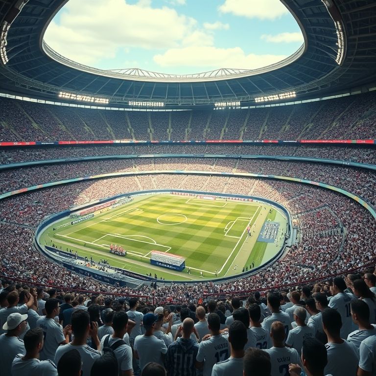 Estádio Santiago Bernabéu durante uma partida com torcedores.