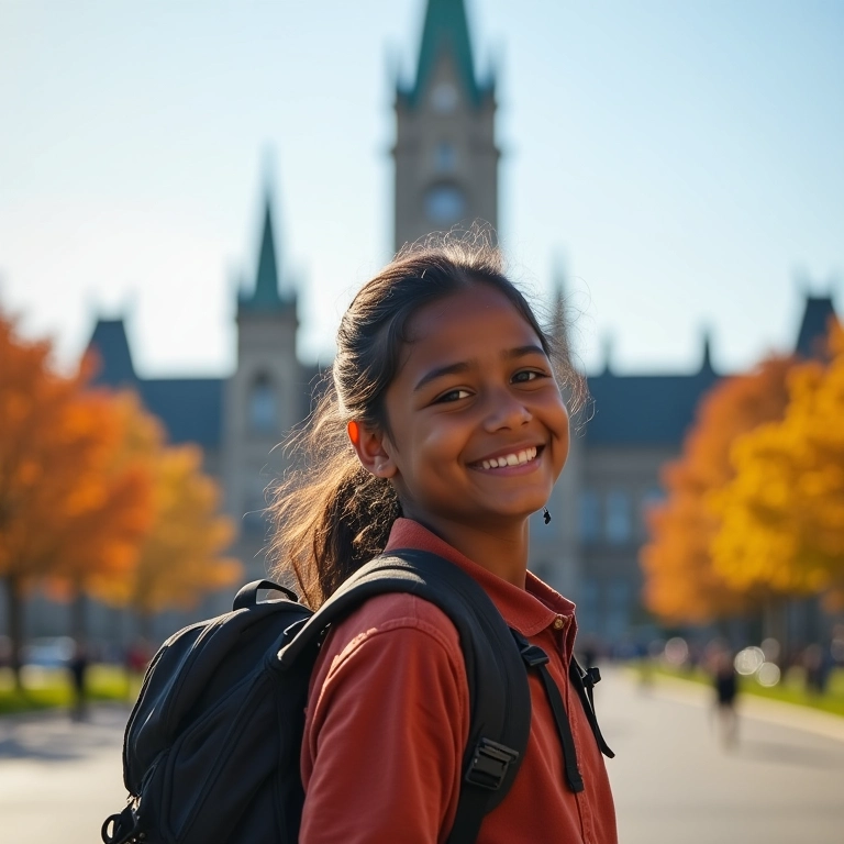 Intercâmbio no Canadá: Estudo Estudante brasileira sorrindo em frente ao Parlamento Canadense em Ottawa.