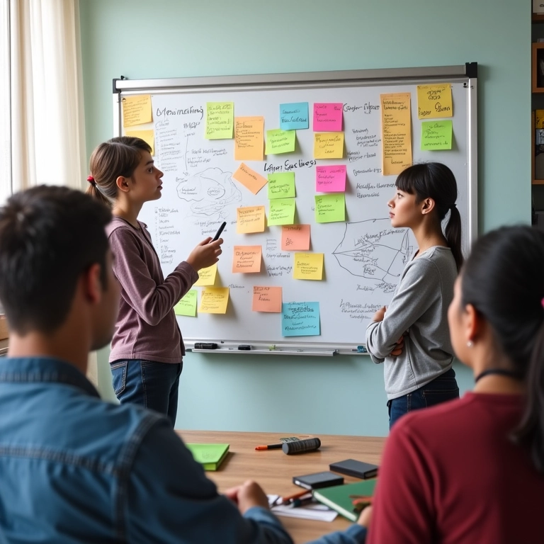 Estudantes em brainstorming para escolher tema de projeto integrador.