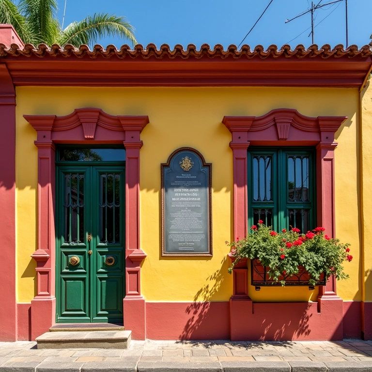 Fachada colorida de casa colonial preservada em Goiás Velho.