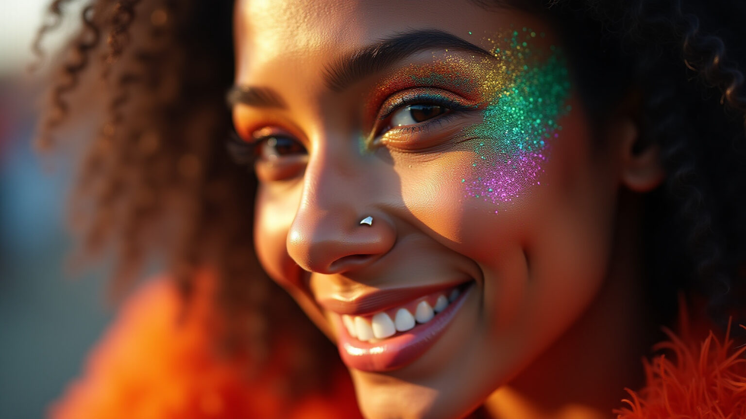 Maquiagem Para Festivais: 25 Ideias Incríveis Maquiagem vibrante com glitter para festival.