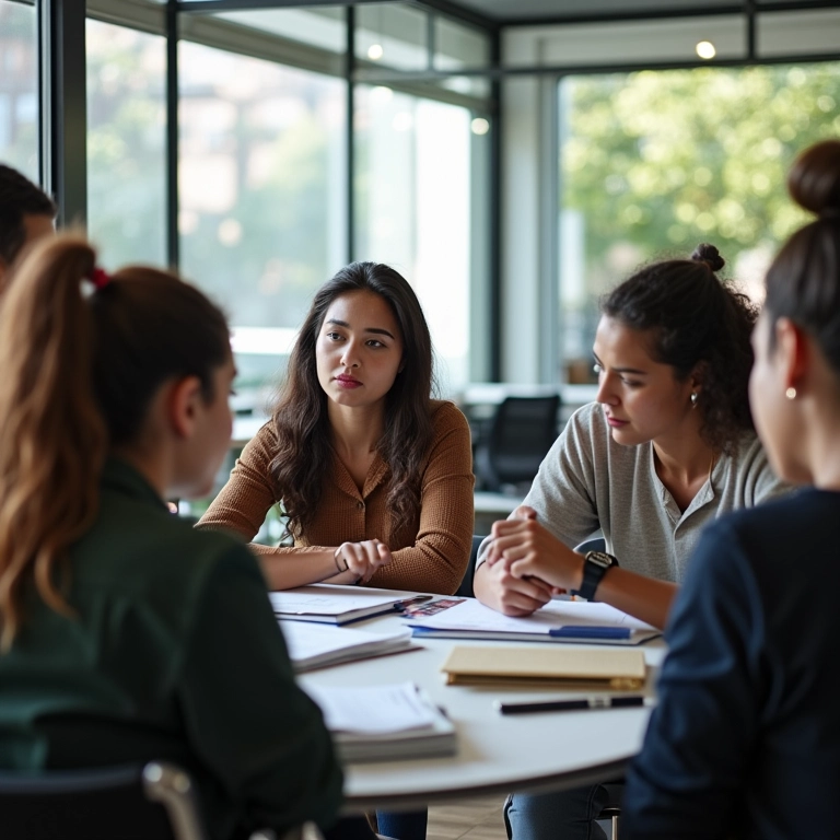 O que é o IDEB da sua Escola e Como Consultar Grupo de adultos brasileiros analisando dados educacionais em espaço de coworking.