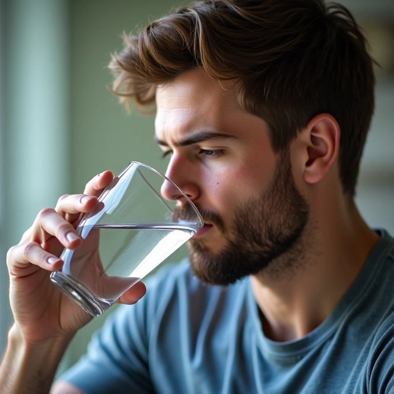 Homem bebendo água, enfatizando a hidratação para a barba.