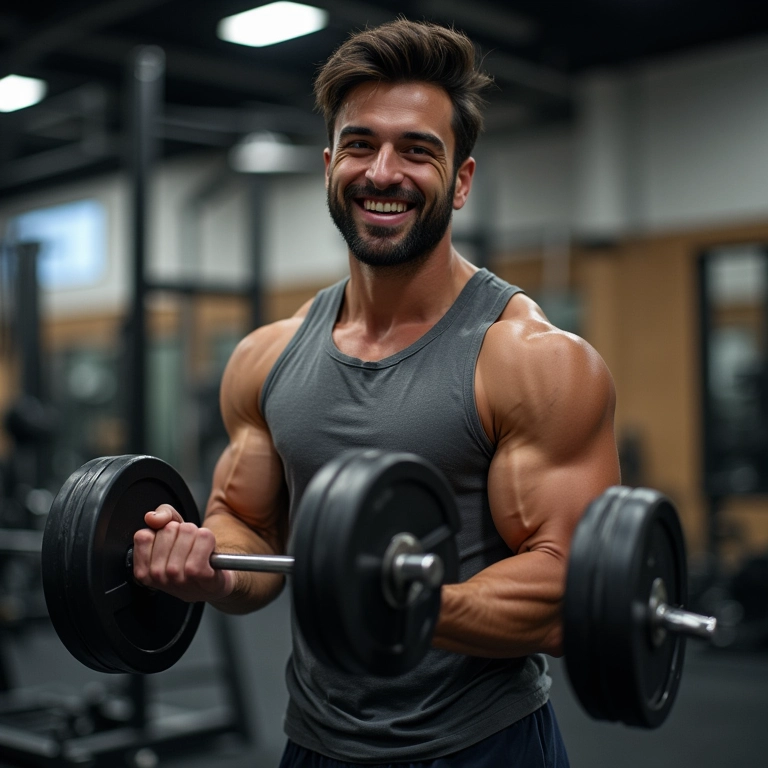Homem forte levantando peso, incentivando exercícios físicos.