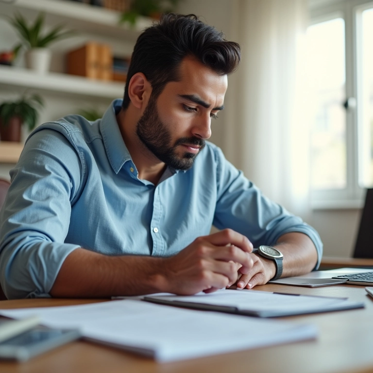 Homem se prepara para declarar o pagamento de pensão alimentícia do filho.