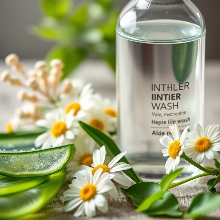 Ingredientes naturais em sabonete íntimo: aloe vera e camomila.