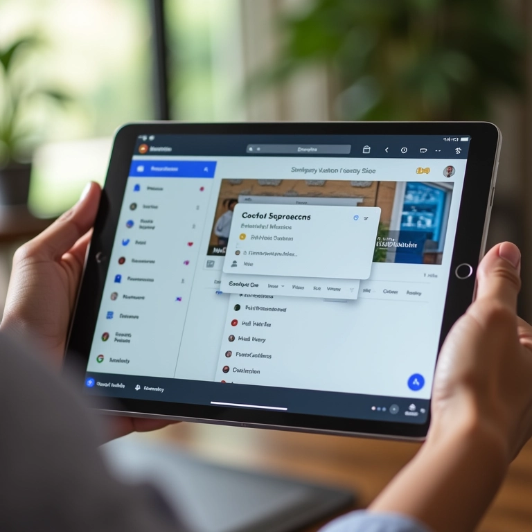 Interface do Google Meet integrada ao Google Workspace em um tablet.