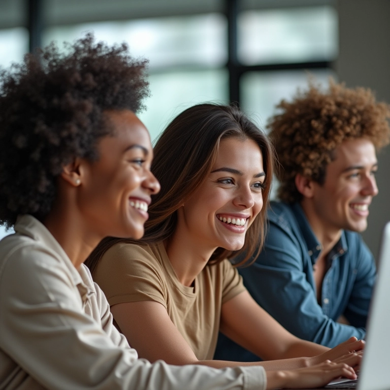 Jovem Aprendiz: Como Funciona e Vagas Abertas Jovens aprendizes trabalhando juntos em um escritório moderno e iluminado.
