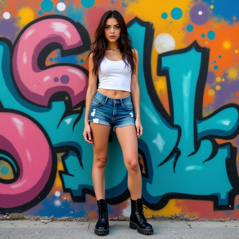 Look moderno com coturno e short jeans.