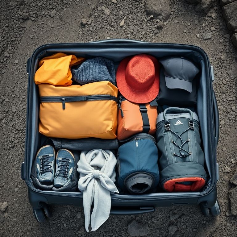 Mala com equipamentos para a aventura em Roraima.