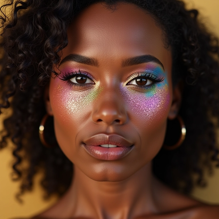 Maquiagem com pedrarias faciais para festival.