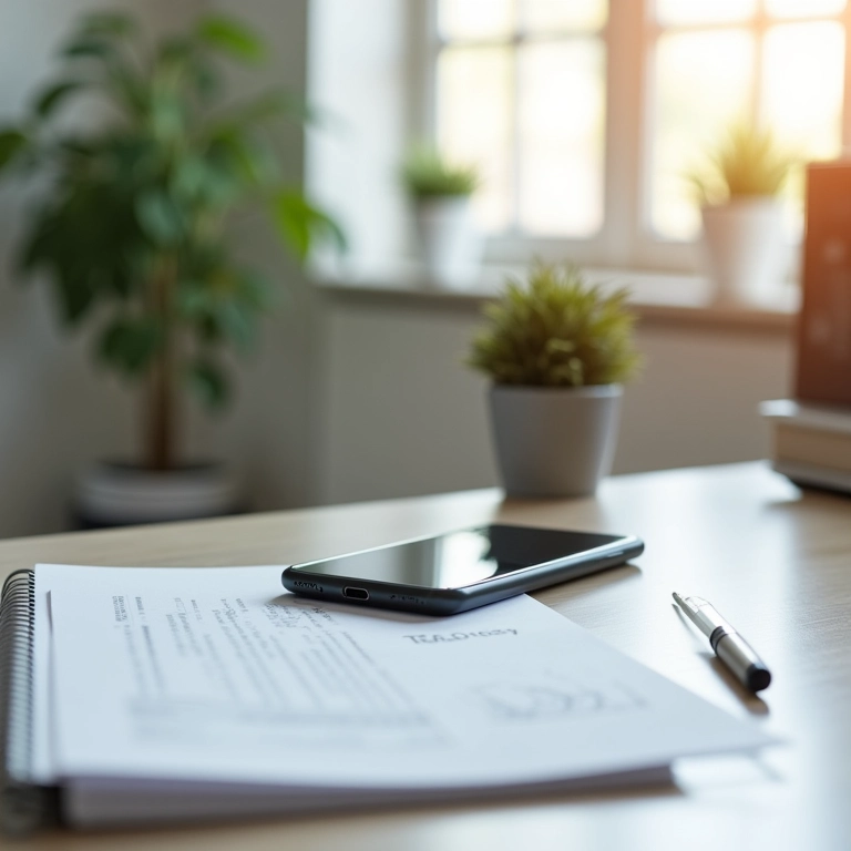 Mesa de estudo organizada, com celular em silêncio, simbolizando a eliminação de distrações.