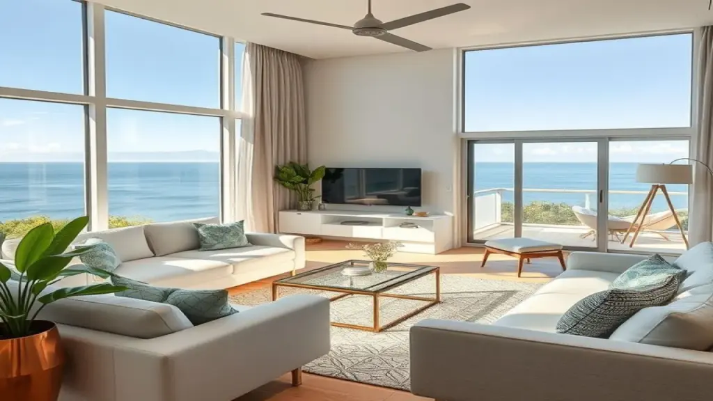 Modern apartment interior in Balneário Camboriú, designed for short-term rentals, lifestyle Interior de apartamento moderno em Balneário Camboriú, ideal para aluguel.