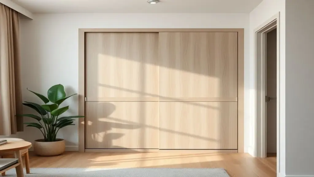 Modern single wardrobe in a Brazilian apartment, featuring sliding doors and a minimalist design, Guarda-roupa solteiro com portas de correr para quarto pequeno.