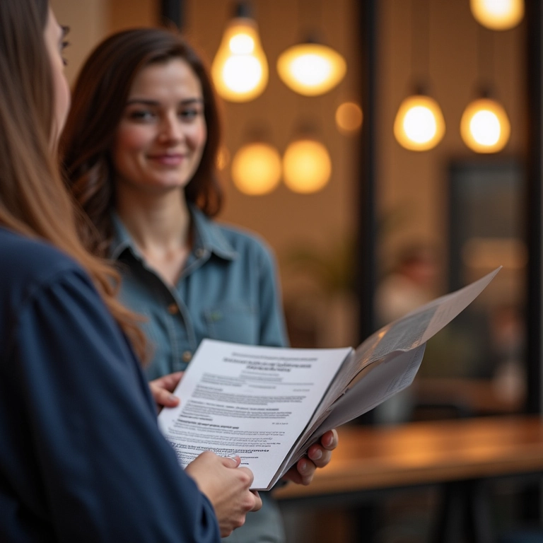 Mulher recebendo informações sobre o BPC de assistente social em ambiente acolhedor e profissional.