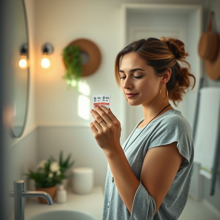 Mulher verificando o pH de um sabonete íntimo em casa.