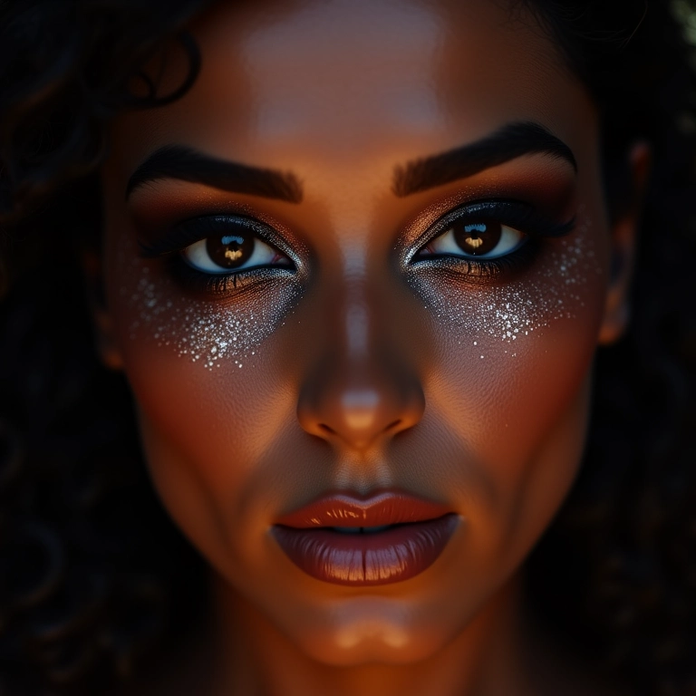 Olho esfumado com glitter prateado, maquiagem para festival.