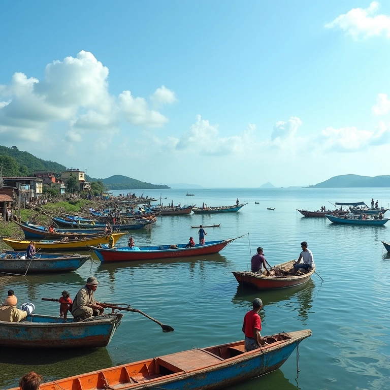 Pescadores trabalhando na Praia da Caponga, Caponga.