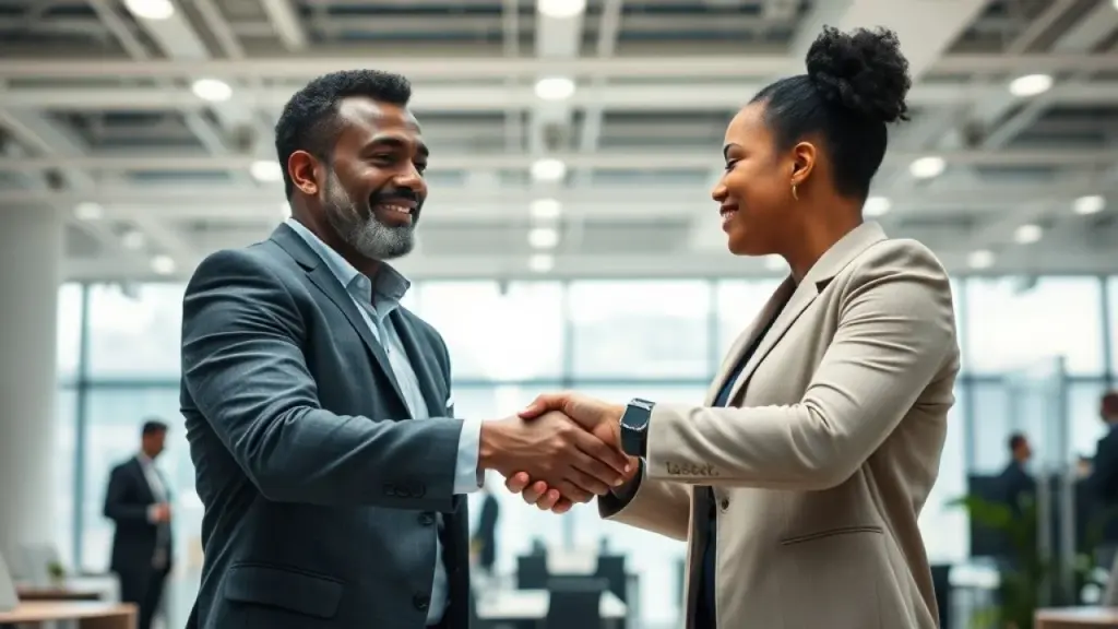 Concorrência Leal: Como se Destacar Sem Sujar o Jogo Aperto de mãos entre dois profissionais diversos simbolizando concorrência leal.