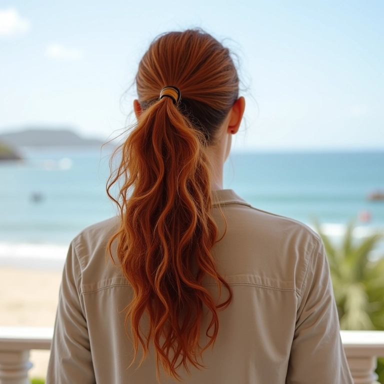 Rabo de cavalo texturizado em cabelo longo e ondulado.