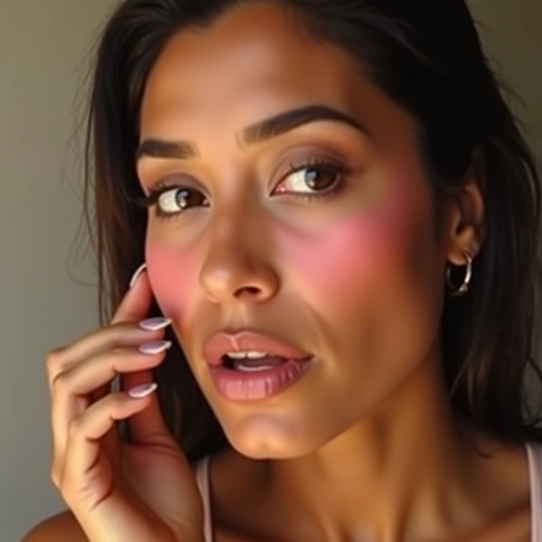 Realçando a beleza natural com blush, contorno e iluminador.