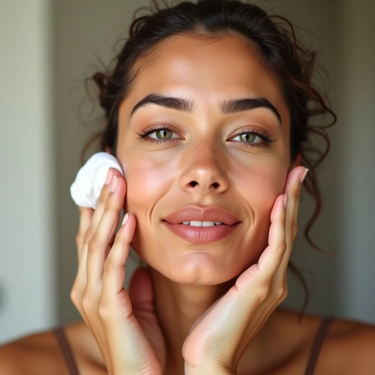 Removendo a maquiagem suavemente com demaquilante.