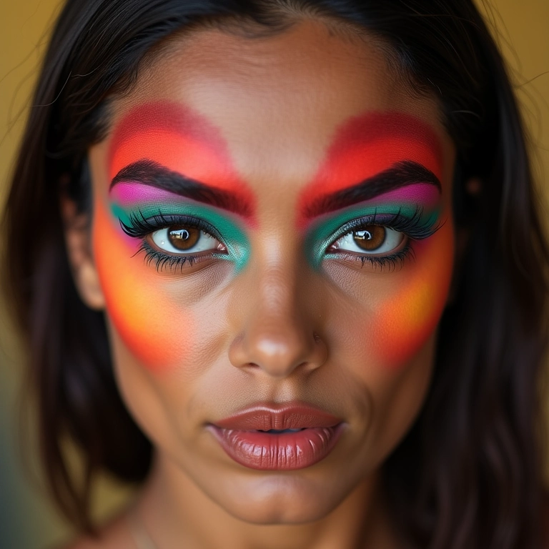 Sobrancelhas coloridas com tons vibrantes para festival.