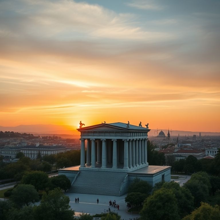 Templo de Debod ao pôr do sol com vista panorâmica de Madri.