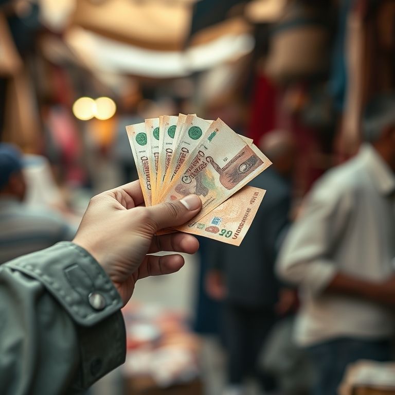 Troca de notas de Dirham marroquino em um mercado local.