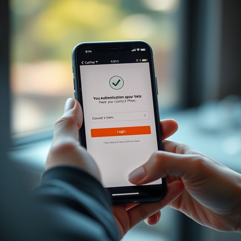 Um telefone mostrando solicitação de autenticação com marca de seleção.