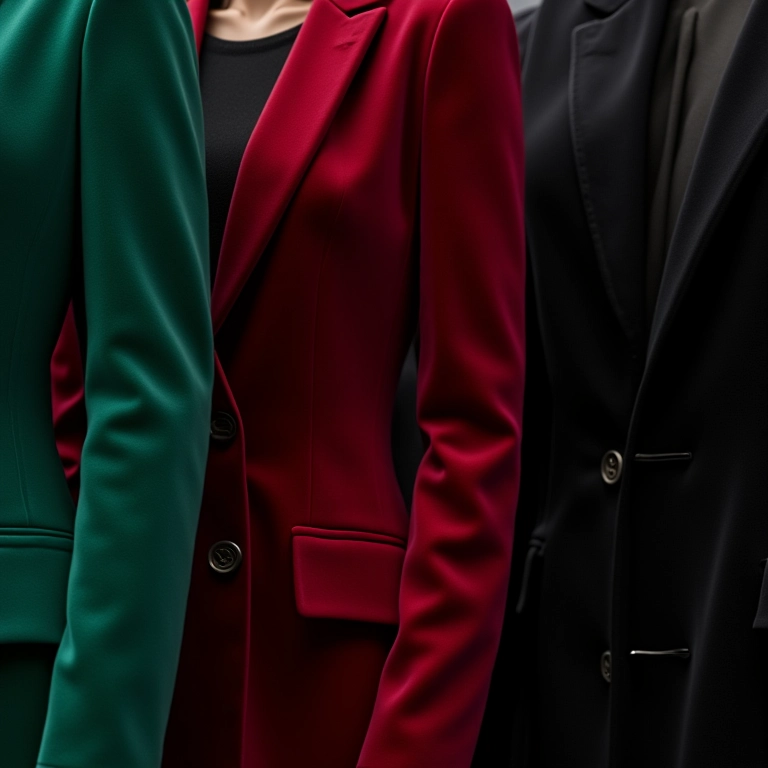 Variedade de blazers de veludo em cores como verde esmeralda, bordô e preto clássico.