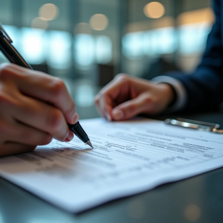 Viajante preenchendo formulário de declaração de bens na alfândega.