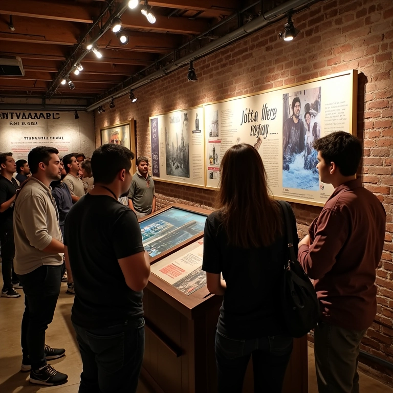Visitantes interagindo com a história cervejeira na Cervejaria Bohemia.